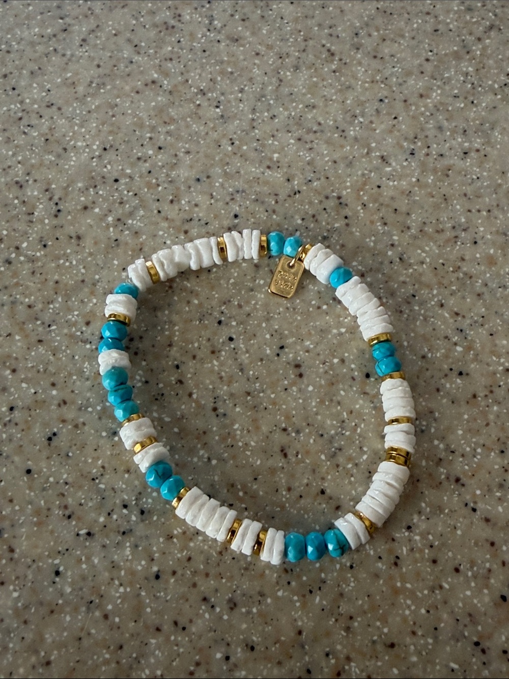 Pura Vida Turquoise, White & Gold Beaded Stretch Bracelet